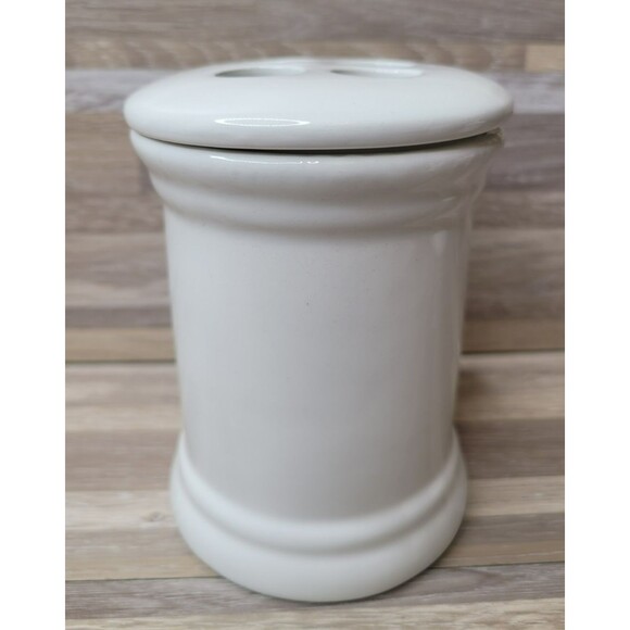 Pottery Barn Ceramic Text Bathroom Set Lotion Toothbrush Holder Canister Retired - Picture 12 of 14